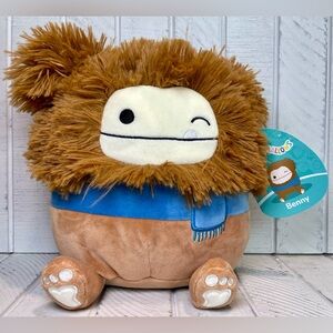 Squishmallow 7.5” Benny The Brown Winking Bigfoot Blue Scarf Winter Plush NWT